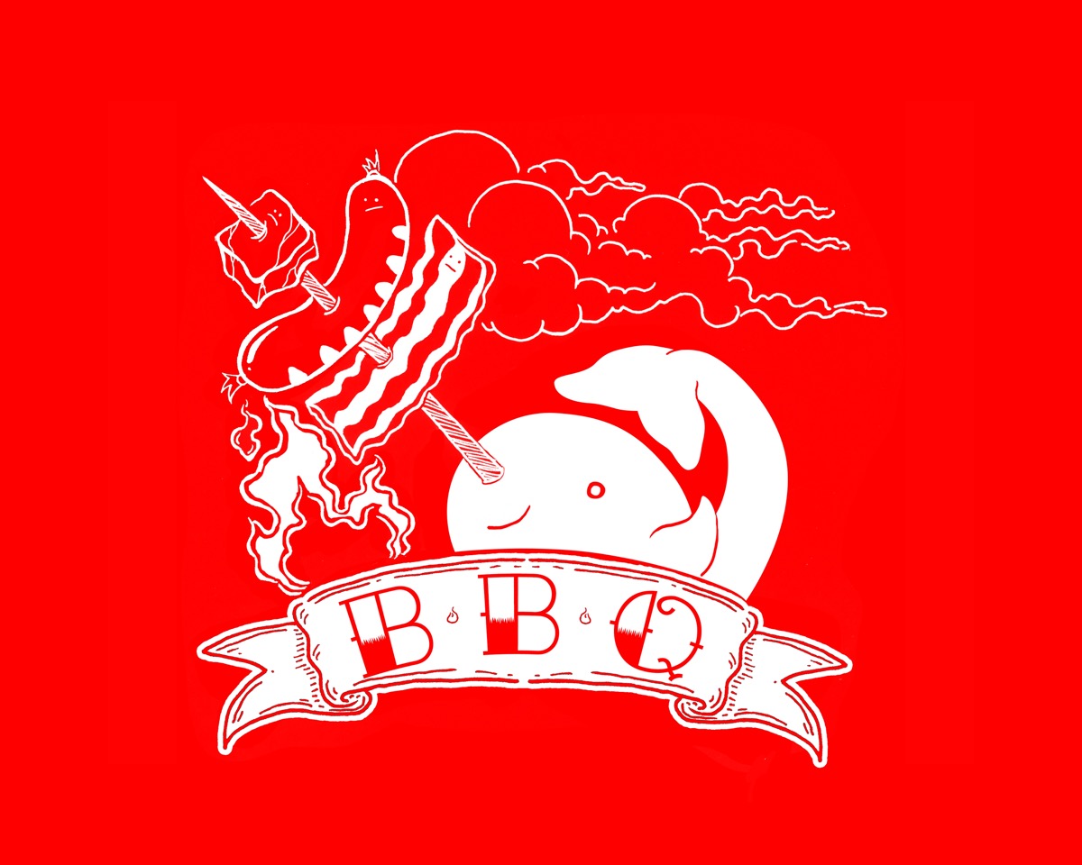 The Meat Eater Narwhal, printed on backer-reward apparel
