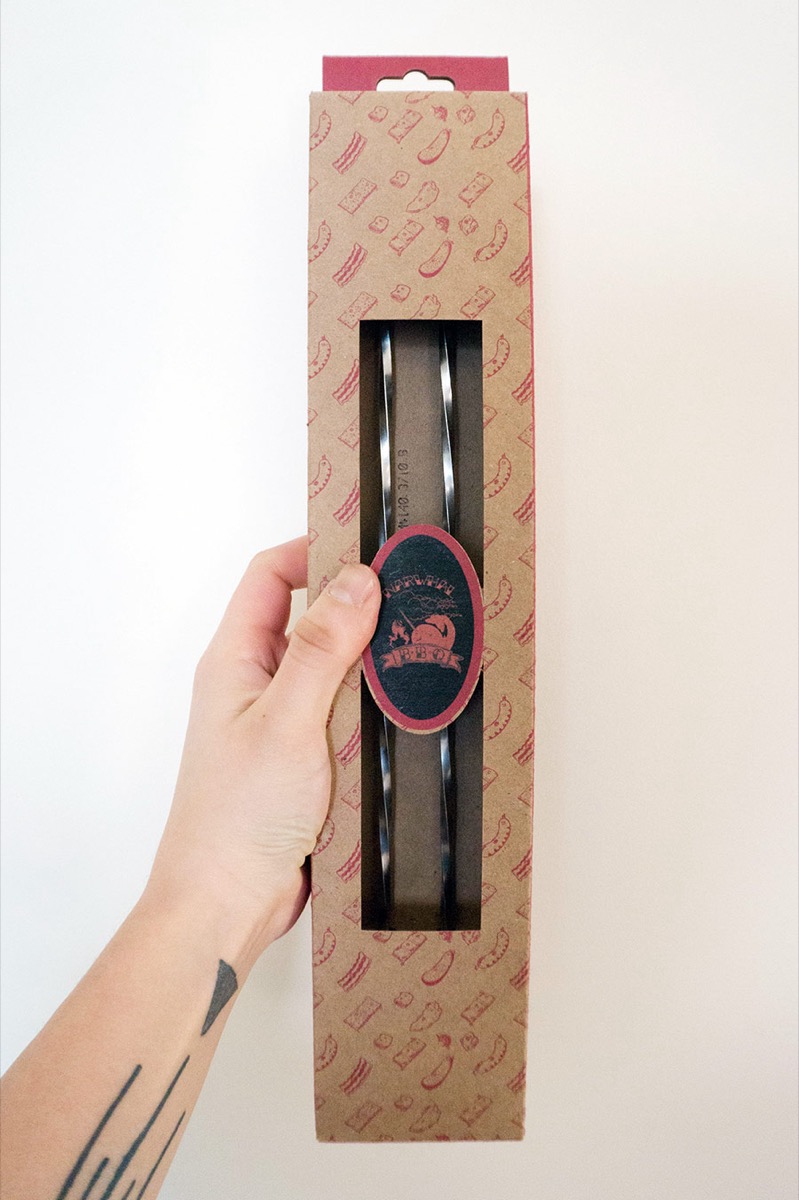 Retail packaging for the narwhal skewers