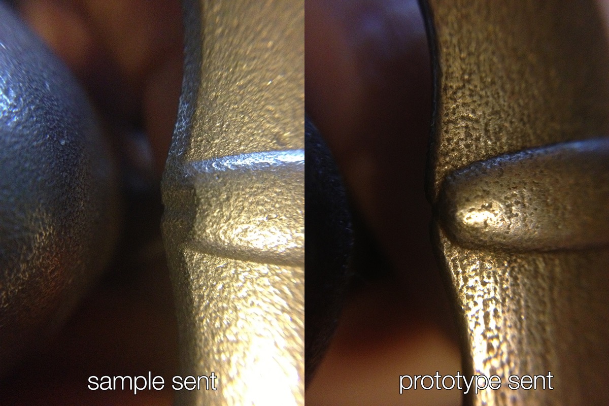 Comparing the tail-joint finish of the factory sample and the 3D-printed prototype