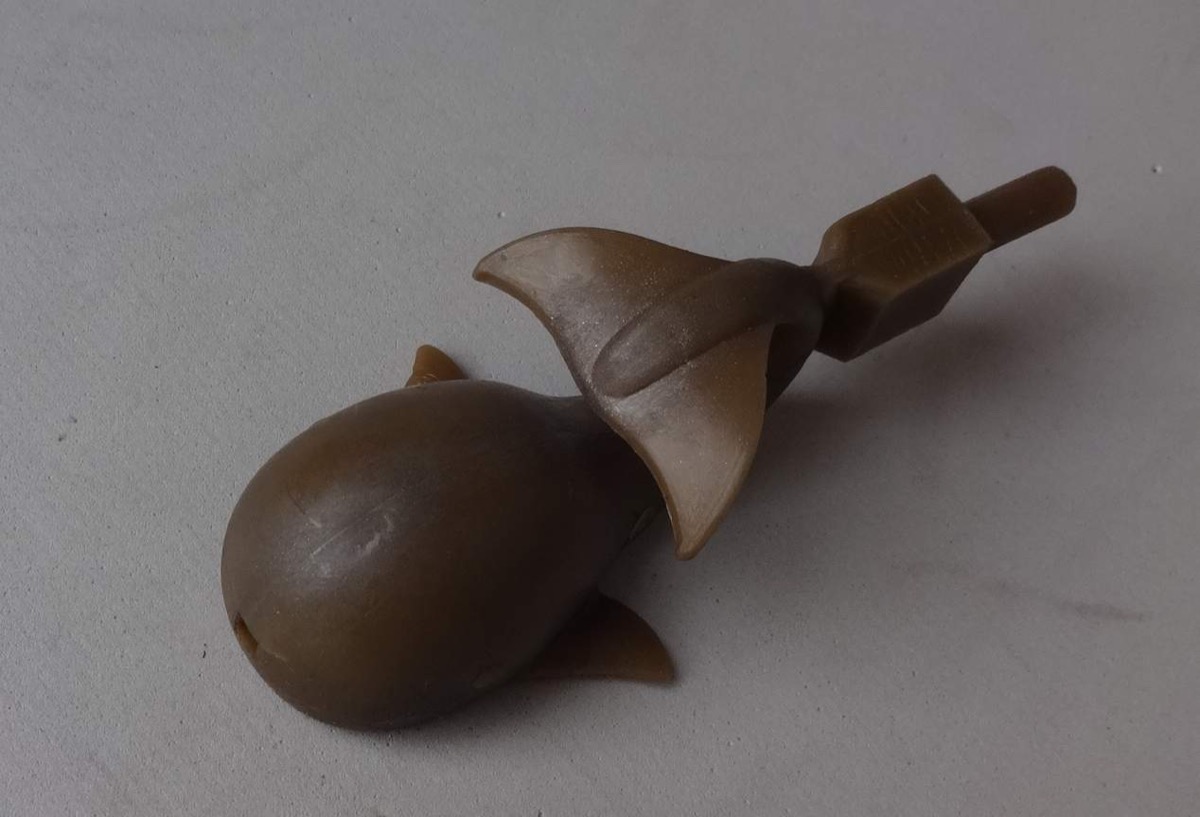 A cast production sample of the narwhal skewer handle